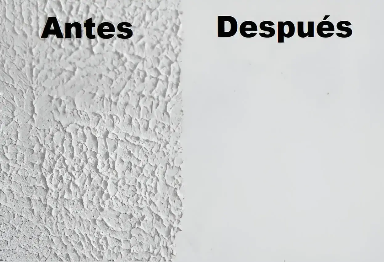 Antes y después de quitar gotelé en pared, trabajo de Los Pintores Fuenlabrada